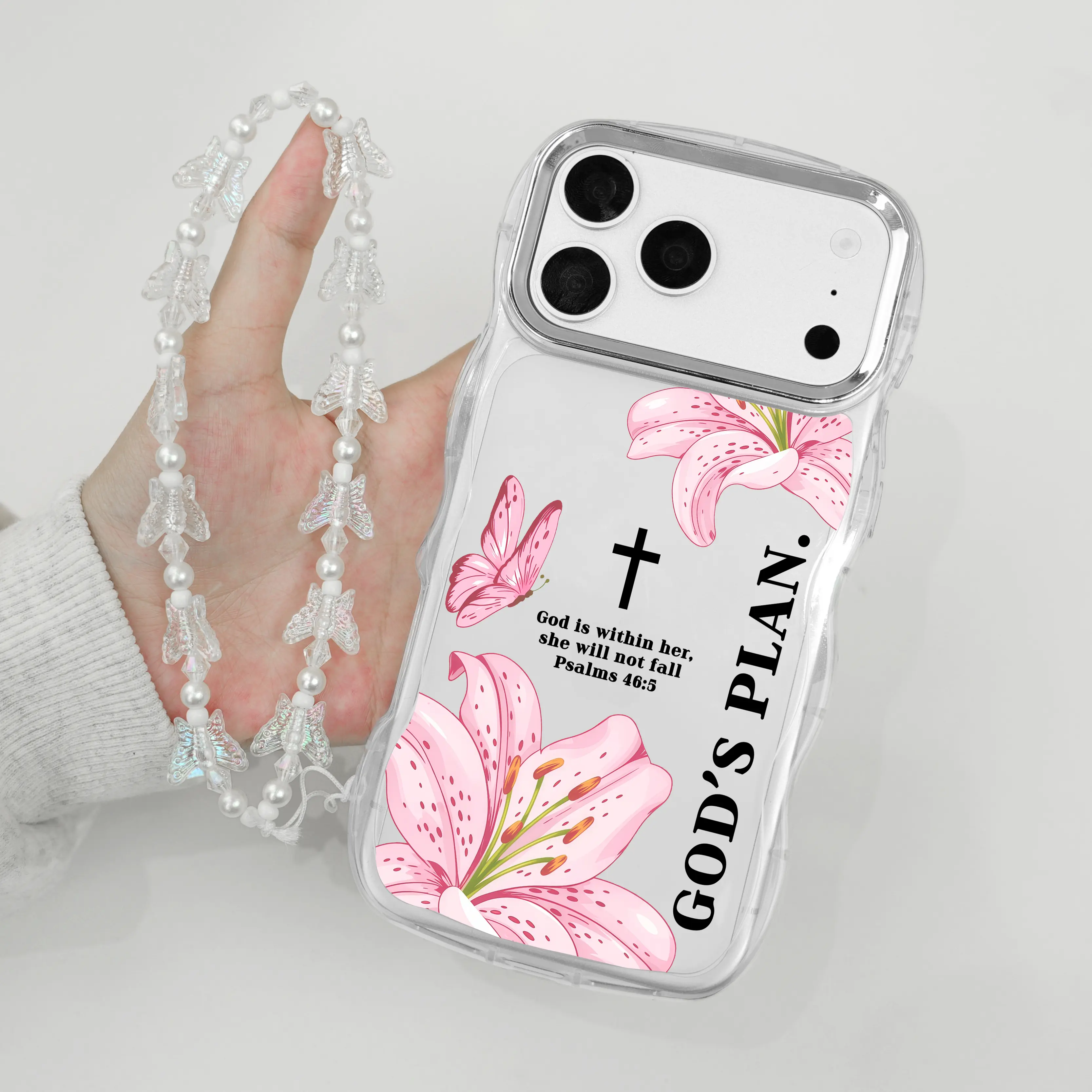 Bibical Cross and Lily Pattern Phone Case for iPhone Samsung Galaxy 17Pro Max Air 16Plus E 15 14 13 12 S26 S25 S24 S23 S22 S21 A73 A72 A71 A70 A56 A55 cases, Silicone Wave Transparent Case, slip-resistant, and drop-proof protection, Gifts for girls.JL55 S