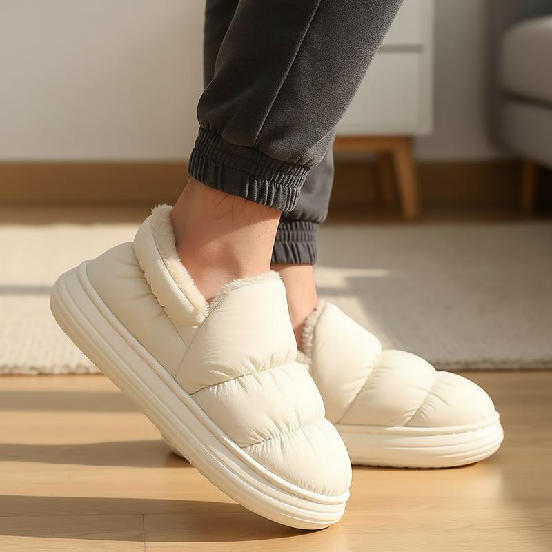 Puffy Cloud House Slippers Cozy Fuzzy Lined Thick Sole Winter Shoes Trendy Bread Style Warm Keeping Heat Retention winter warm fleece