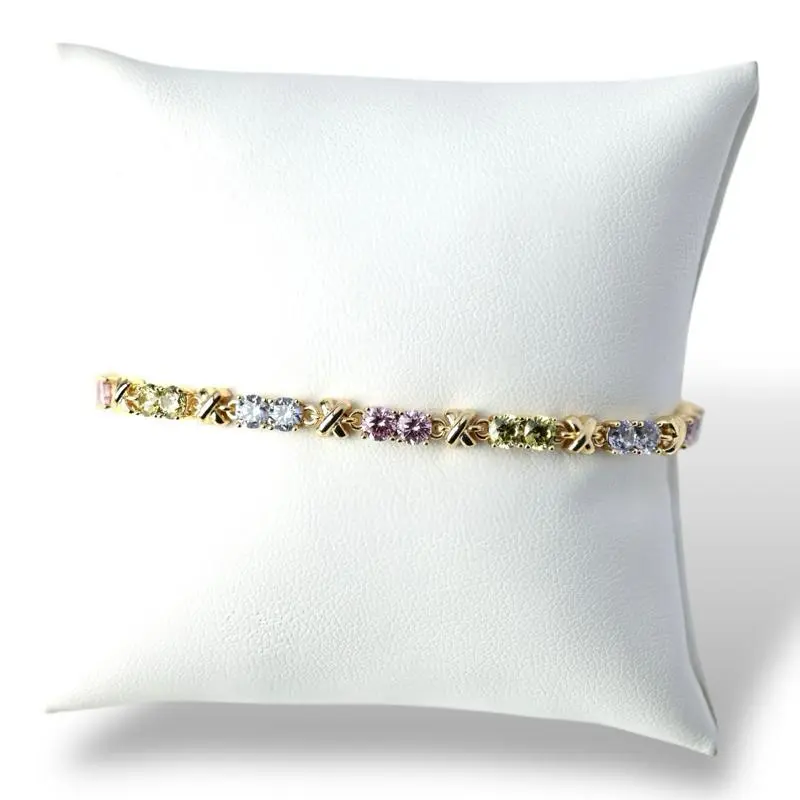 Tennis Style Bracelet for Women, Gold-Plated with Multicolored Rhinestones, Adjustable Modern Jewelry for Daily Wear, Adjustable Bangle