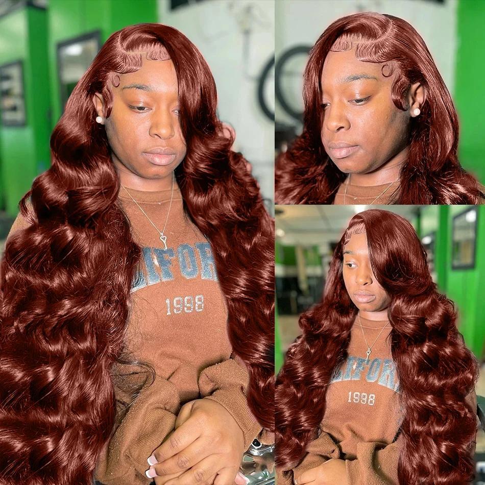 Bling Hair 34inch Reddish Brown Body Wave Pre Plucked 13x4 13x6 Hd Lace Frontal Human Hair Wig Brazilian Wavy Color Wig for Black Women with Baby Hair 34inch TikTokShopHolidayHaul
