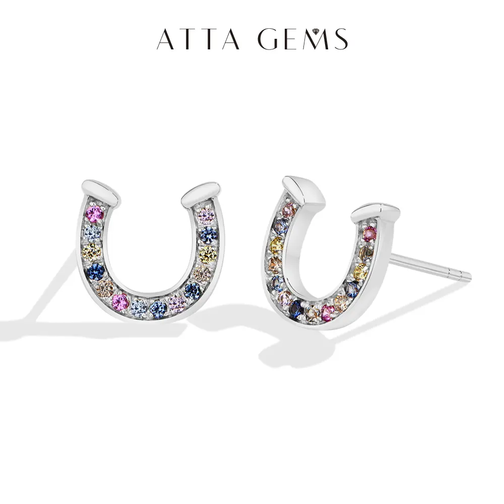 ATTAGEMS Women's 925 Sterling Silver Horseshoe Stud Earrings with Lab-Grown Colorful Gems - Elegant, Durable Female Fashion Jewelry, Exquisite Gift for Daily Wear (E070, summerwins), Women's Fashion, Ear Studs, Exquisite Gift For Women