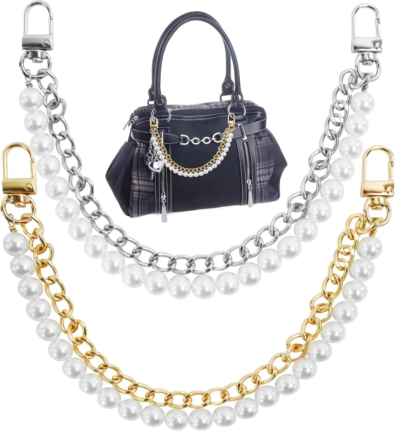 2 count  Purse Chain Handbag Straps, Metal  Crossbody Bags Short Handle Replacement Bag Charm Chain, Purse Charms for Handbags( and )