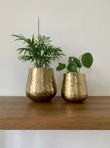 Muted Gold Hammered Metal Plant Pots