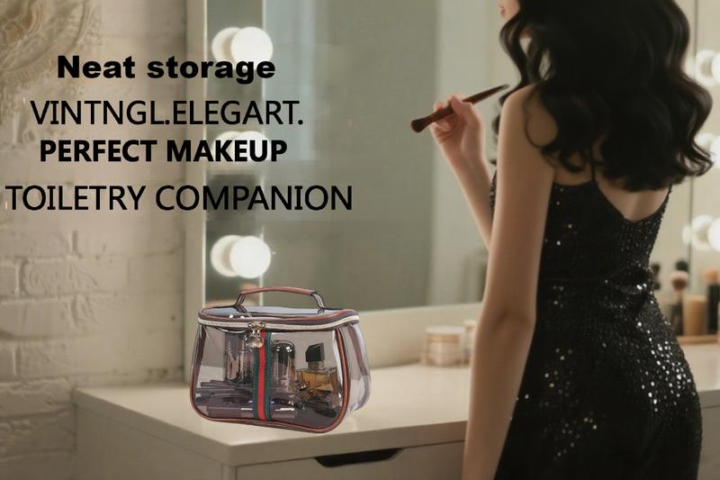 New Retro Vintage Vanity Bag – Large Capacity Waterproof Transparent Makeup Cosmetic Bag with Zipper – Luxury Toiletry Organizer for Women Ladies Travel & Storage