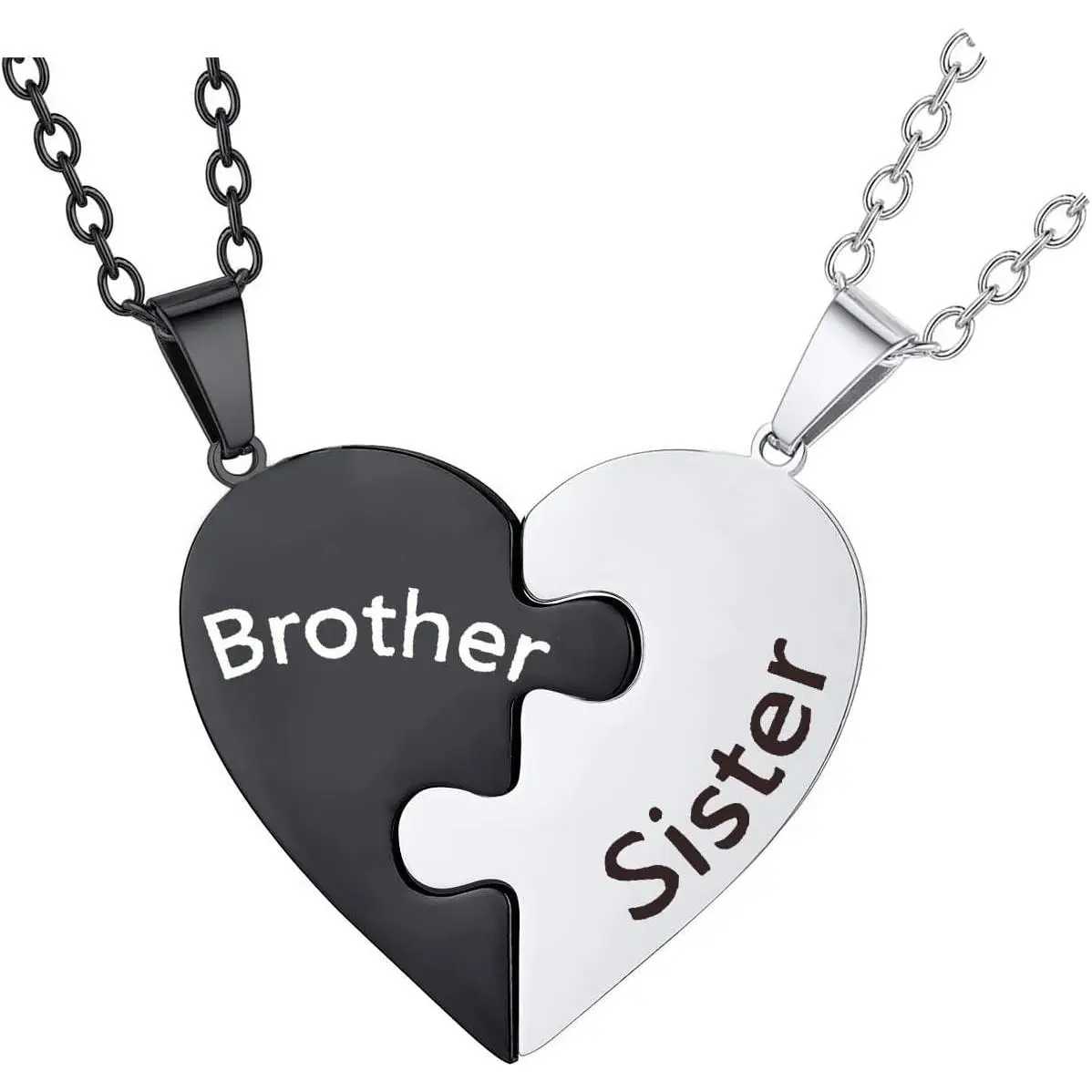 Unisex 2-Count Adjustable Broken Split Heart Puzzle Pieces Pendant Necklace Set, Casual Friendship Necklace for Female Friends, Friend, Set Of Two