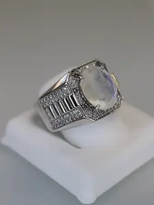 Men’s Moissanite Moonstone Ring | 925 Sterling Silver | Luxury Statement Ring