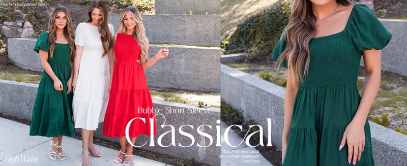 ZESICA Women's 2026 Summer Square Neck Short Puff Sleeve Solid Color High Waist Casual Smocked Flowy A Line Tiered Midi Dress ZESICA Women's 2026 Summer Square Neck Short Puff Sleeve Solid Color High Waist Casual Smocked Flowy A Line Tiered Midi Dress