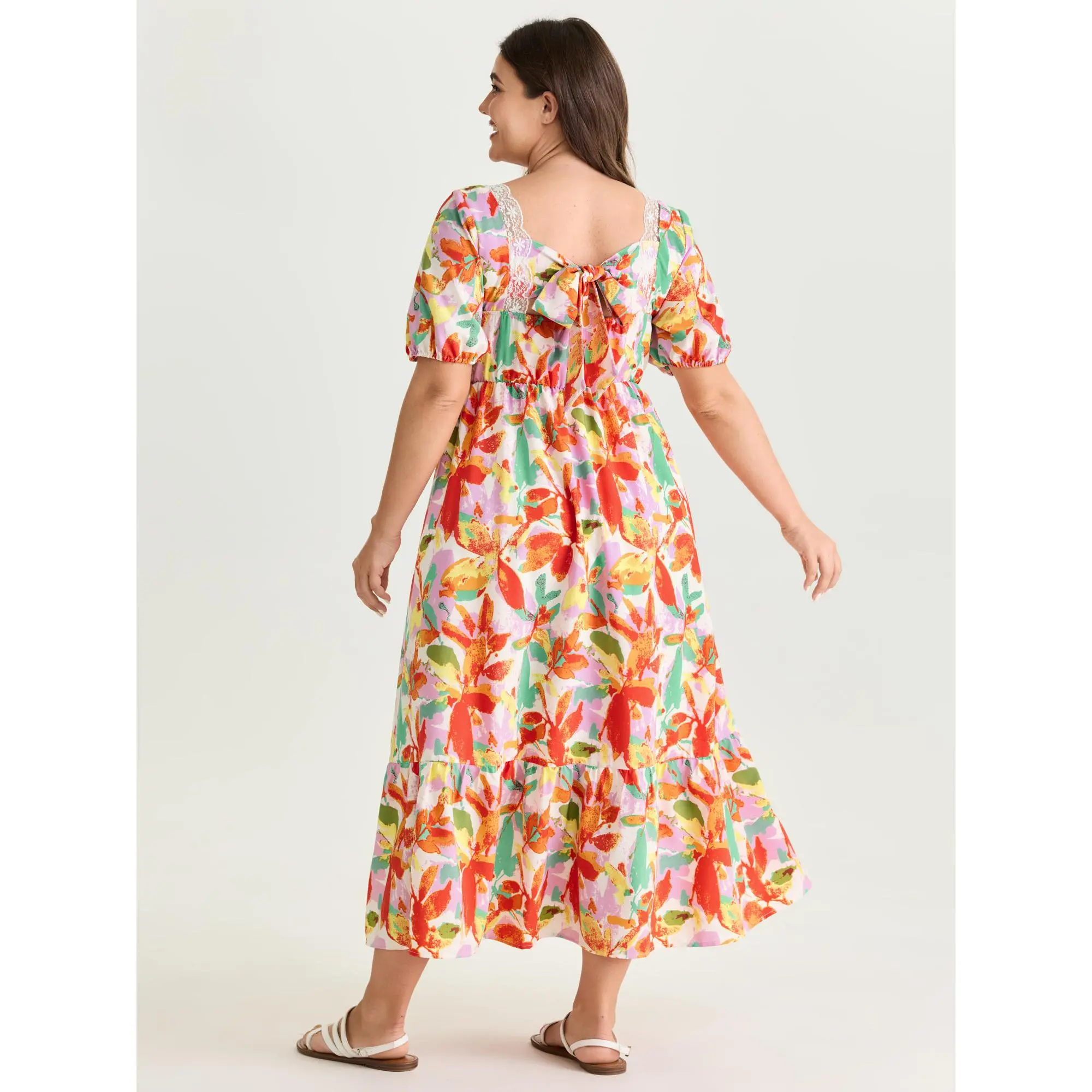 BloomChic Plus Size Women's Floral Lantern Sleeve Maxi Dress, Casual Summer Style with a Ruched Bodice and Side Pockets, Garment, Shortsleeve, Plussize, Lady, Low Iron, Iron After Pack, Smooth, Polyester, Spandex, Plus Size Clothes, Curvy Dresses Plus Siz