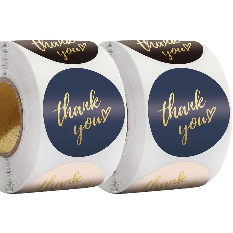 2 Rolls/ 1000PCs 1.0 Inch Round Thank You Stickers Roll, Simple and Sincere, Waterproof for Small Business, Packaging, Mailer Seal Stickers, 4 Classic Colors with Gold Foil Design