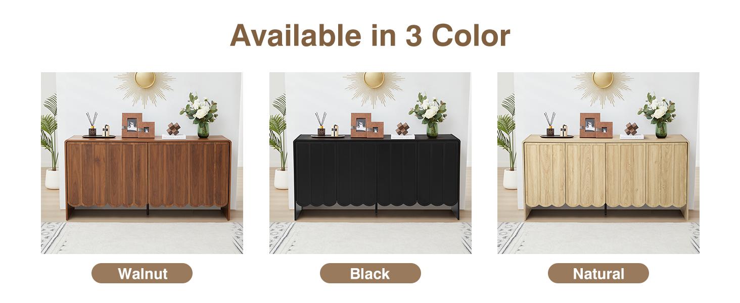 Giratree Sideboard Buffet Cabinet, Accent Storage Cabinet with 4 Doors, Farmhouse Wood Cabinet with Adjustable Shelves and Wave Panel for Living Room, Dining Room, Entry