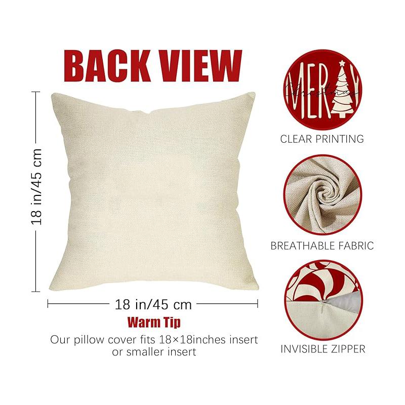 【FaddishDeal】4Pcs-Christmas Decorative Pillow Set, Red Candy Cane Porch Pillow Cover, Single-Sided Linen Print, Winter Holiday Gift, Cushion Cover Home Decor.excellent gifts for Christmas and new year，Must-buy on Black Friday