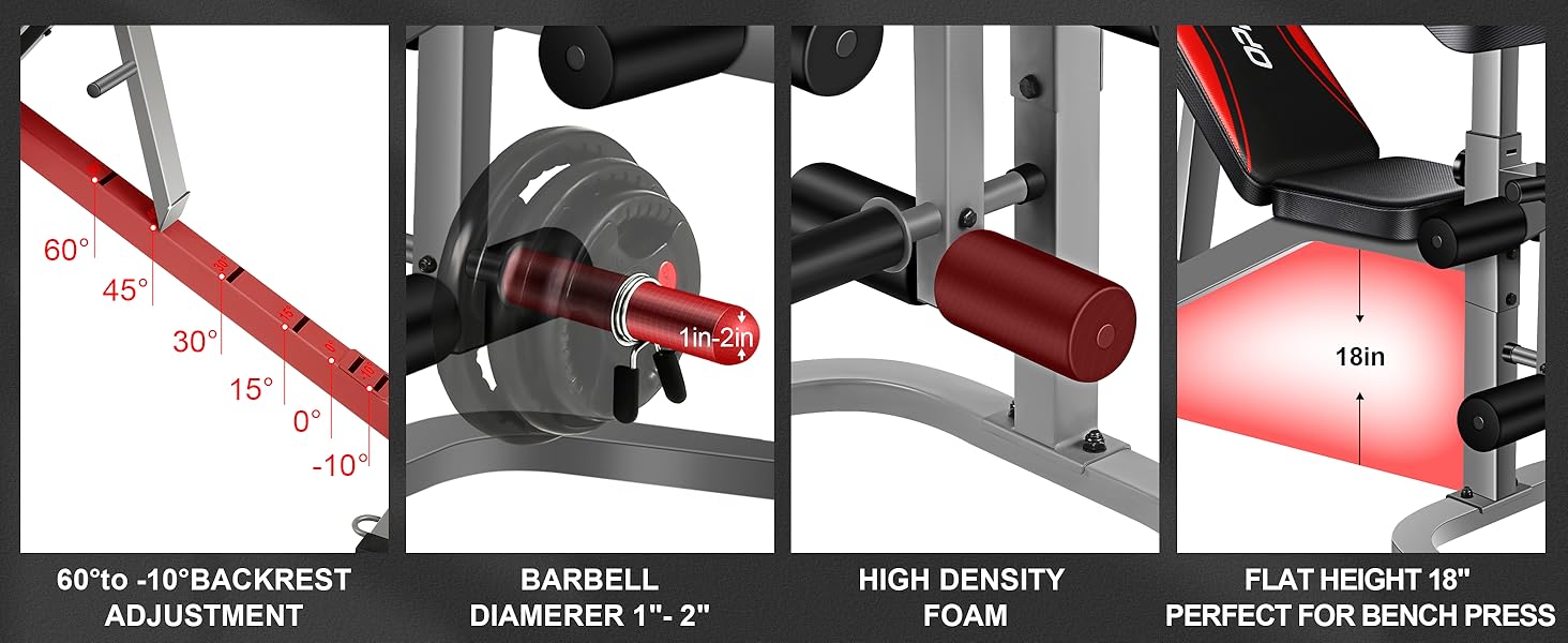 OPPSDECOR Olympic 900LBS Adjustable Weight Bench Press with Leg Extension & Preacher Curl Pad for Home Gym Workout Equipment