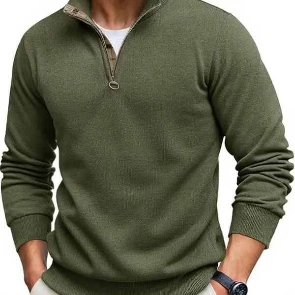Runcati Mens Quarter Zip Pullover Sweater Lightweight Mock Neck Slim Fit Pullover Knit Casual Polo Sweaters