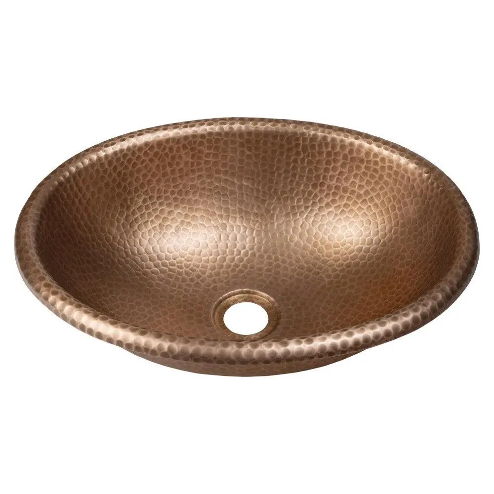 Wallace 17 in. Oval Shape Pure Copper Hand-Hammered Rustic Bathroom Vanity Sink - Drop-In/Above-Counter, Indoor Bathroom Fixture
