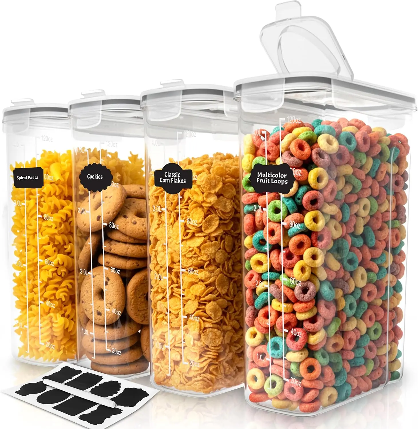 Utopia Kitchen 4-Pack 4L Airtight Reusable Food-Grade BPA-Free Plastic Cereal Containers - Leakproof, Non-Porous Gadgets for Kitchen Organization, Pantry Organizer, Refrigerator Safe Storage Containers, House Organizers, Household Cereal Container, Kitche