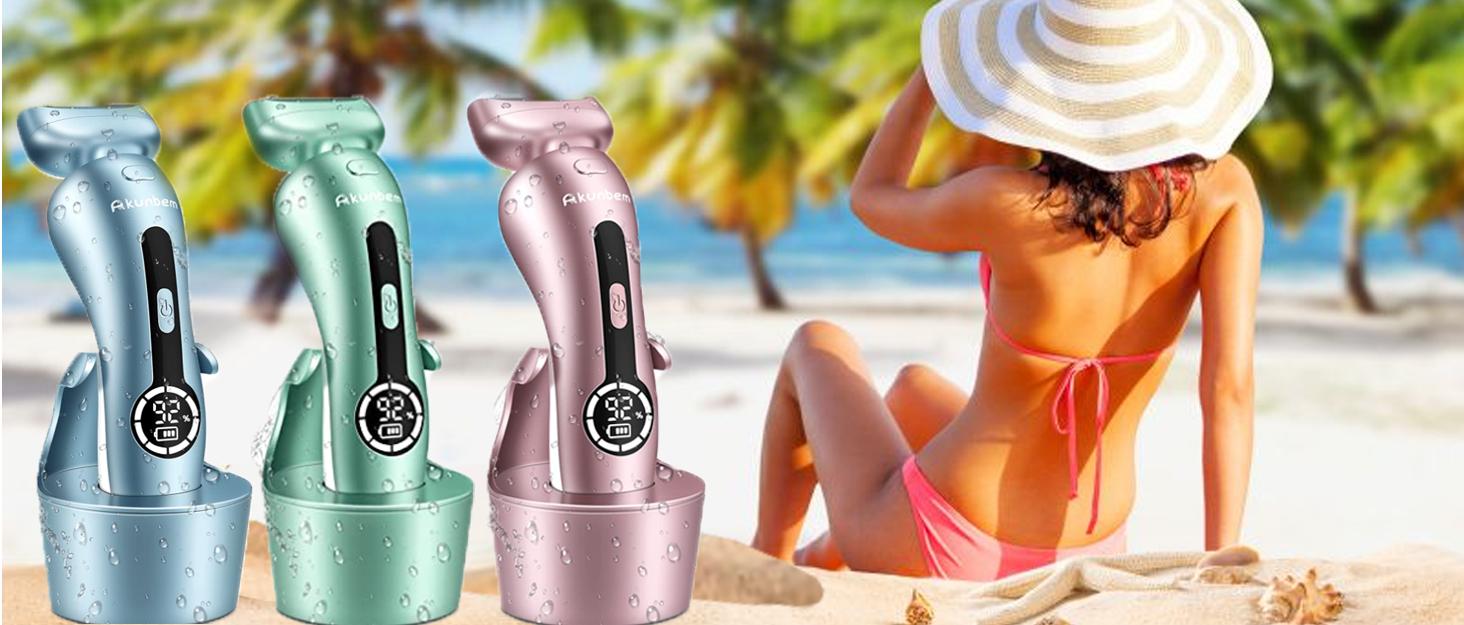 Akunbem Electric Shaver for Women Best Electric Razor for Womens Bikini Legs Underarm Public Hairs Rechargeable Trimmer with Detachable Head Cordless Wet Dry Use Precise Safe Christmas Gift New Year Gift Shaving Waterproof
