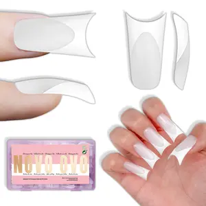 NOVO OVO Medium Duck Nail Tips, Milk White French Press On - 150Pcs 15 Sizes Soft Gel Full Cover Wide Flare False Nails, Pre-Etched Artificial Extension Ideal for DIY Acrylic Y2K Manicure