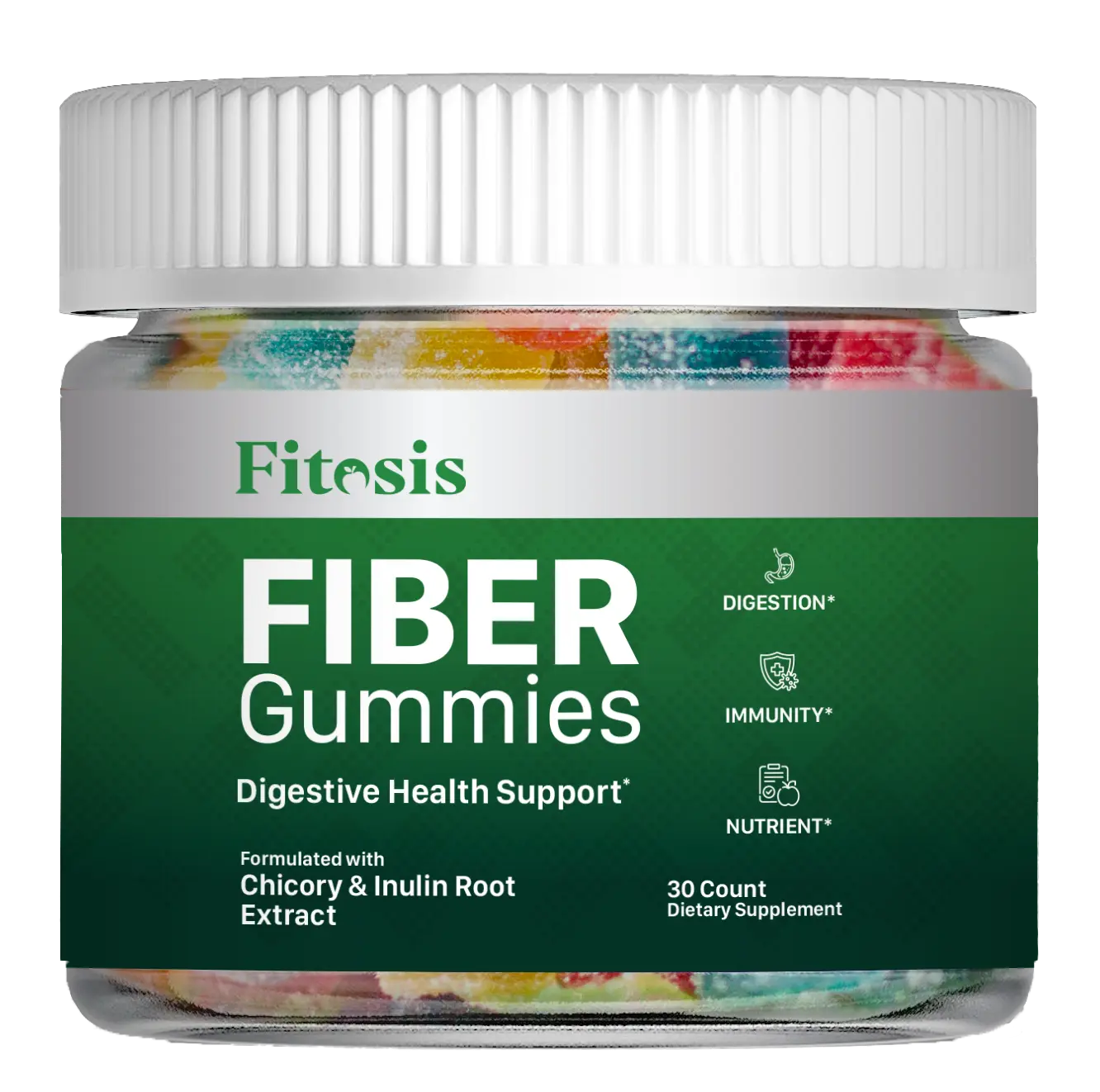Fitosis Fiber Gummies - Prebiotic Inulin & Chicory Root for Digestive Health & Regularity, 30 Tropical Flavor Gummies
