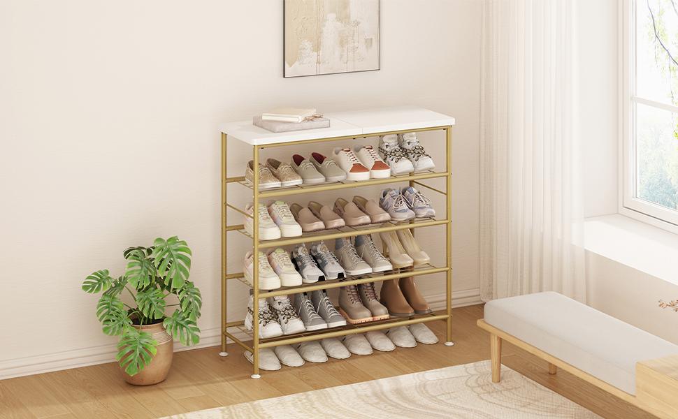 LINZINAR 4 Tier 5 Tier 6 Tier Metal Shoe Rack Organizer with MDF Top Board for Entryway Hallway and Closet Storage Modern Home Deals For You Days