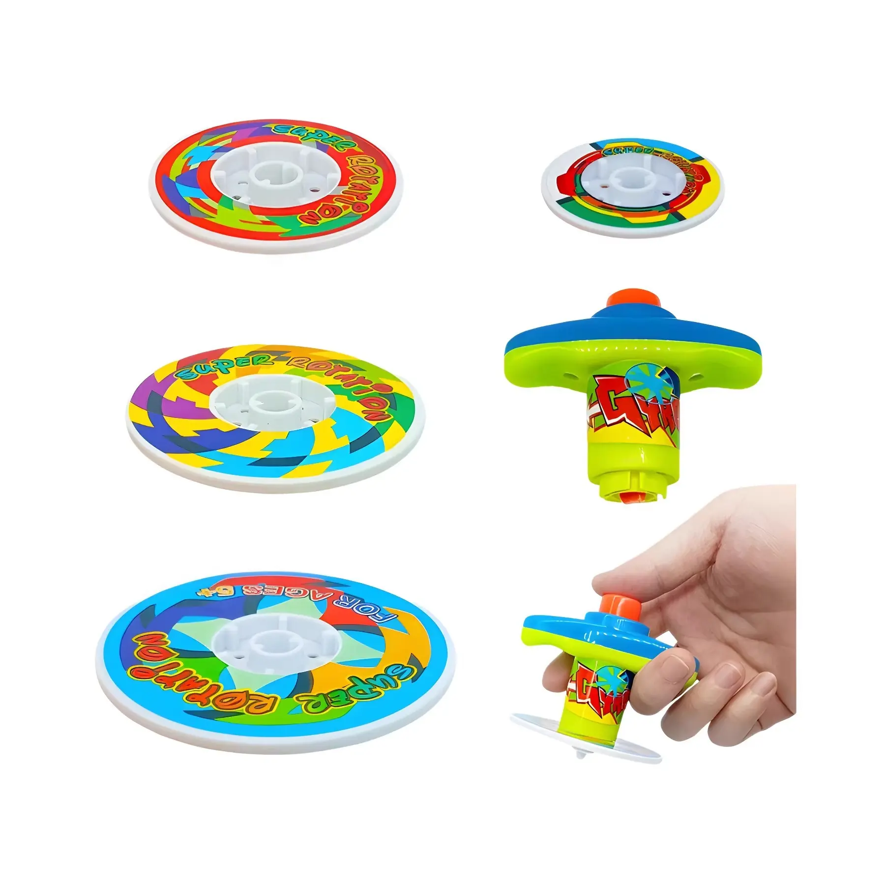 4PCS Round Unisex Rainbow Hand Spinners - Portable Colorful Hand-Press Battle Tops, Sensory Tools for Kids' Party Game, Outdoor Play