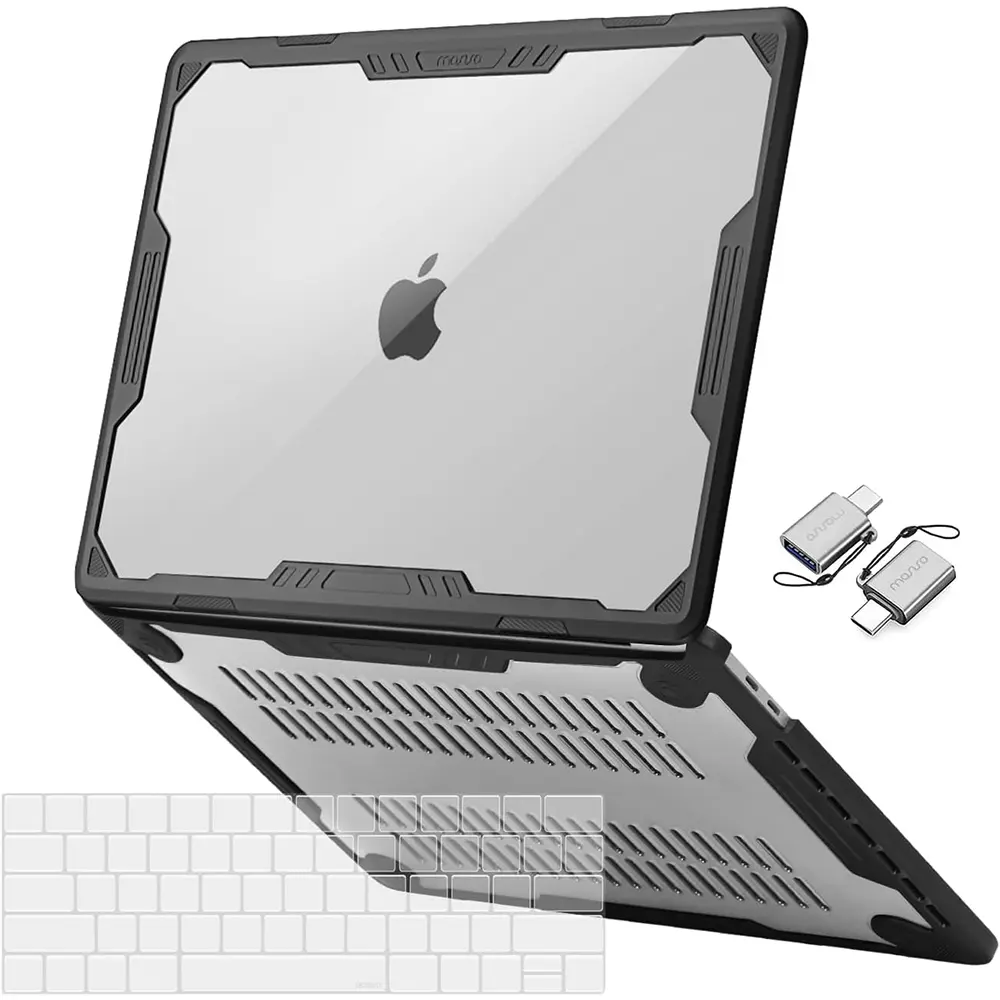 MOSISO Heavy Duty Hard Case for MacBook Pro 13 inch (2026-2016 Models: A2338 M1, A2251, A2289, A2159, A1989, A1708, A1706, M2), Transparent with Symmetric Geometric Design, TPU Bumper, Keyboard Cover & Type-C Accessory, Usb-C