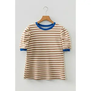 Brown Stripe Puff Sleeve Top