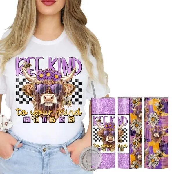 Bee Kind To Your Mind Heifer Tee, Bee Kind To Your Mind Heifer 20 oz. Tumbler, Matching Graphic Tee & Tumbler Set