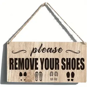 "Please Remove Your Shoes" Wooden Hanging Sign, Rustic Wood Door Sign for Home Entryway, Farmhouse Decor for Porch, Foyer & Housewarming Gift living room bedroom kitchen humorous bathroom novelty mama funny print teen room decor canvas poster dollhouse uv