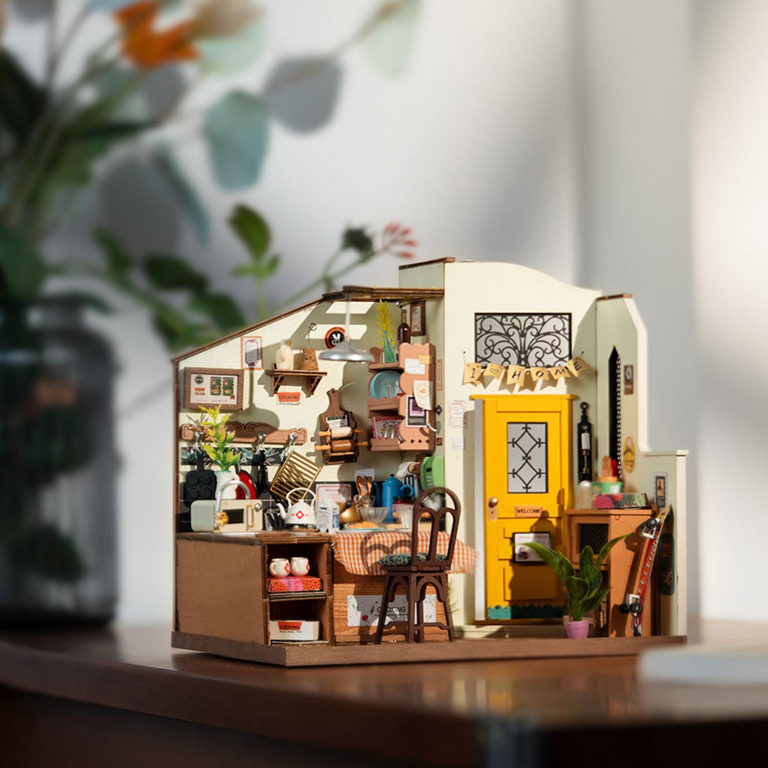 Rolife DIY Miniature Cozy Kitchen House Kit for Adults to Build, Tiny House Making Kit with Furnitures, Halloween/Christmas Decorations/Gifts for Family and Friends (Cozy Kitchen)