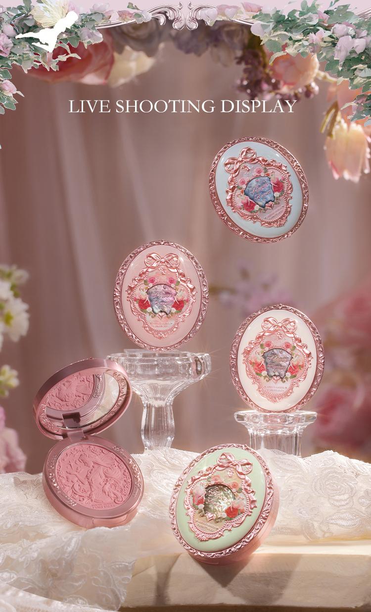 Flower Knows Midsummer Fairytales Collection Embossed Blush, Floral Velvet Embossed Blush Powder, Brightening Velvet Blush Makeup for All Skin Types, #Summervibes
