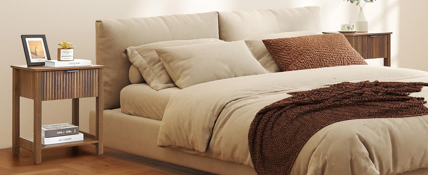 Giratree 2 Pcs Nightstand, Side Table with Drawer Modern End Table with Storage Accent Bedside Farmhouse Tables Accent Table for Living Room, Bedroom and Small Space