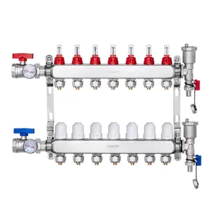 VEVOR 7-Branch Radiant Heat Manifold, 1/2" PEX Tubing Manifold, Stainless Steel PEX Manifold for Hydronic Radiant Floor Heating, Radiant Heat PEX Manifold Kit with 1/2" Adapters Included