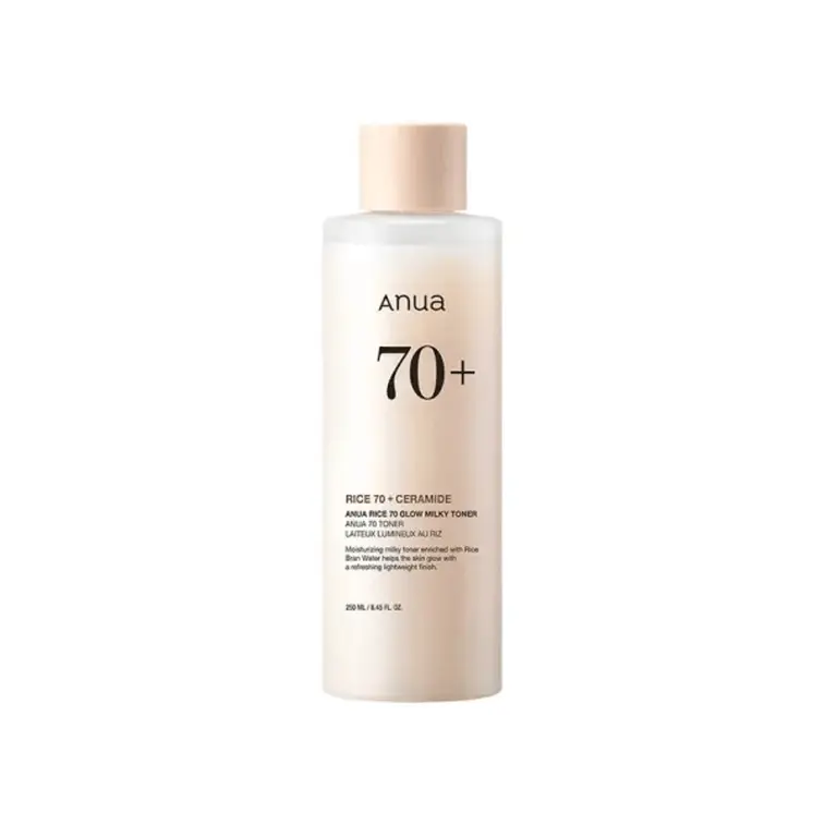 Anua Rice 70+ Glow Milky Toner with Rice Extract - Gentle, Nourishing, Lightweight Korean Daily Facial Toner for Sensitive Skin, Boosts Moisture, Enhances Radiance, 250ml