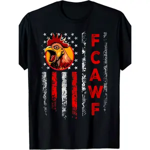 Funny Chicken & Rooster "F Caw F" Novelty T-Shirt - Vintage US Flag & Farm Humor Design, Casual Fit, Black/White Print for Parties, Independence Day & Casual Attire - Funny Chicken Sound Effect Tee