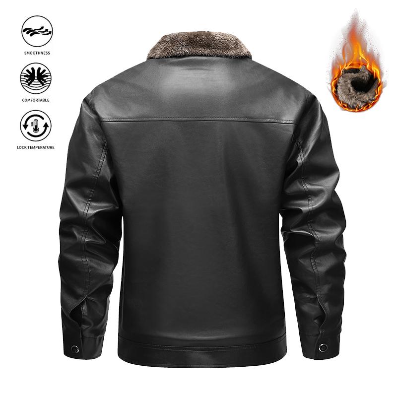 Men's Winter Casual Fleece Lined Warm PU Leather Motorcycle Jacket, versatile street style leather coat suitable for streetwear and everyday casual wear, an ideal gift for boyfriend or husband.