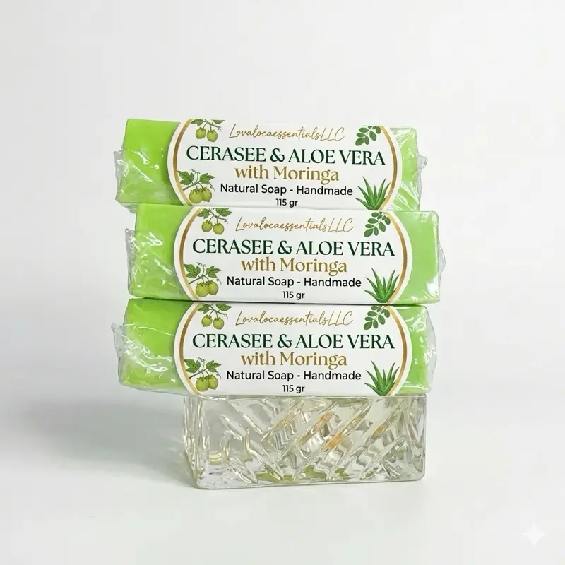 ASOSI 3pcs Cerasee Detox Soap Pack with Aloe & Moringa - Natural Base Facial Cleanser for Oily Skin, Acne, Blemishes, Gentle Daily Moisturizing, Skin Repair, Antioxidant Boost Organic Moisturizer Moisture