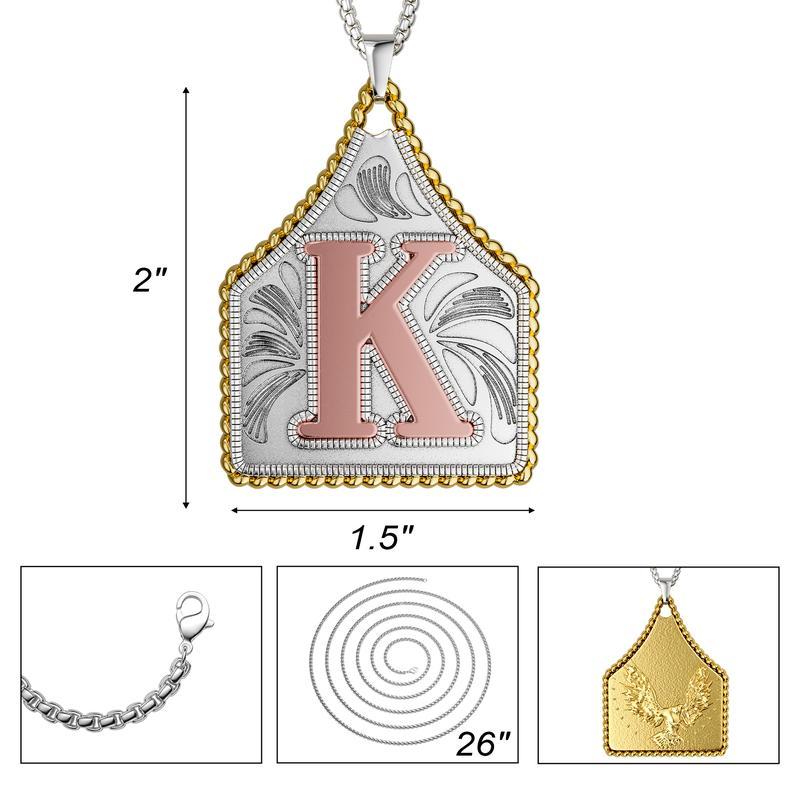 Tewiky Western Cowboy Initial Necklace -  Cowboy Letter Pendant Necklace Two-Toned Jewelry Gift For Blackfriday Christmas