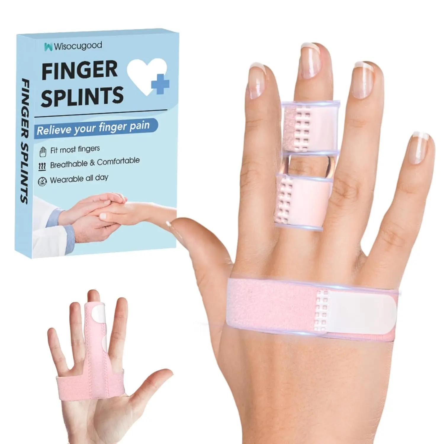 Trigger Finger Splint,Finger Brace,Broken Fingers Straightening,Pain Relief,Arthritis or Support for Fingers,Knuckle Splint Fits Index\/Middle\/Ring,Adjustable straps for Left or Right Hand (Pink)