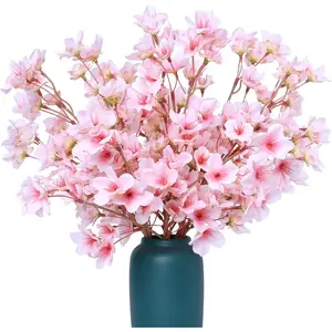 6Pcs Artificial Cherry Blossom Branches Decor Fake Flowers Silk Spring Faux Flowers 16" Peach Bouquet for Home Wedding Bedroom Japanese Decoration DIY Table Centerpiece Arrangement(Pink)
