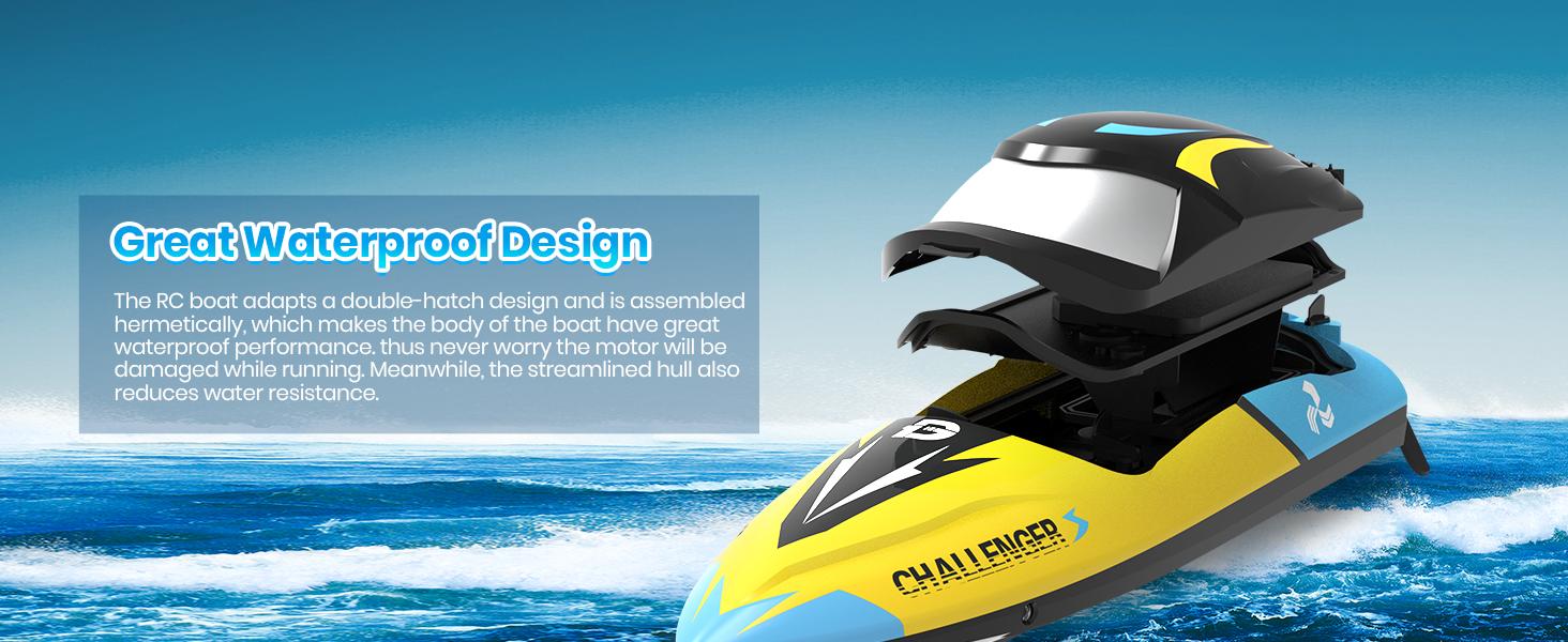 DEERC Brushless RC Boat, 30+ mph Fast RC Boats Never Capsize&Low Battery Alarm Function, 2.4GHz Racing Boat with LED Lights  Rechargeable Batteries