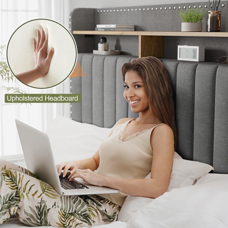 Raybee Luxury Bed Frame with 2 Storage Drawers & 2 Tiers of Shelves, No Mattress, Platform Upholstered Bed Frame for Full, Queen, King with Wood Slats, Holds 900LBS, Noise Free,No Box Spring Needed, Gray, Beige Raybee Luxury Bed Frame with 2 Storage Drawers & 2 Tiers of Shelves, No Mattress, Platform Upholstered Bed Frame for Full, Queen, King with Wood Slats, Holds 900LBS, Noise Free,No Box Spring Needed, Gray, Beige