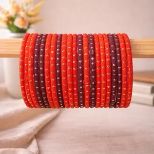 Maroon & Orange Dot Velvet Bangles
