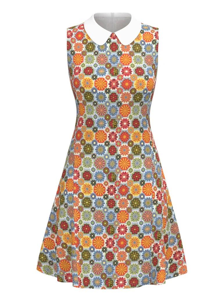 ORANGE 1960S DAISY PETER PAN COLLAR DRESS Summer Casual Wear Women Womenswear