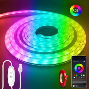 Segrass Neon Rope Lights，RGB LED Strip Lights with Remote and App Control,Music Sync Flexible DIY Design,5V Neon Lights for Bedroom,Living Room,Gaming,and Party Decoration
