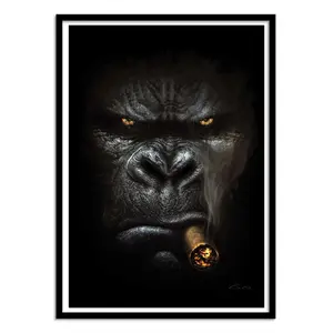 [ Poster NO INCLUDE FRAME ] Funny Smoking Gorilla Wall Art Print – Cool Animal Artwork for Man Cave, Office or Modern Home Decor, Poster or Canvas Art