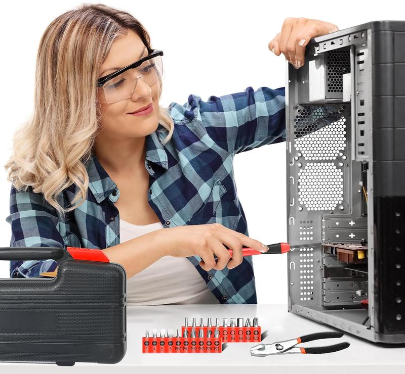 39-Piece Red Household Tool Kit, All-in-One Basic Home Repair & DIY Tool Set with Portable Plastic Toolbox, Essential Tools for College Students, Renters & Homeowners