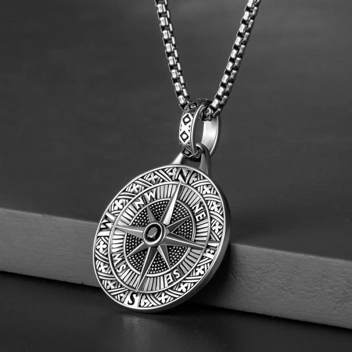 Men's Hip-Hop Compass Necklace, 60cm Stainless Steel Chain for Daily Wear, Unique Geometric Birthday Gift, Chains With Pendants, Compass Design Adds A Unique Flair, Men's Accessories, Mens Gifts, Accessories Adults, Chain & Link