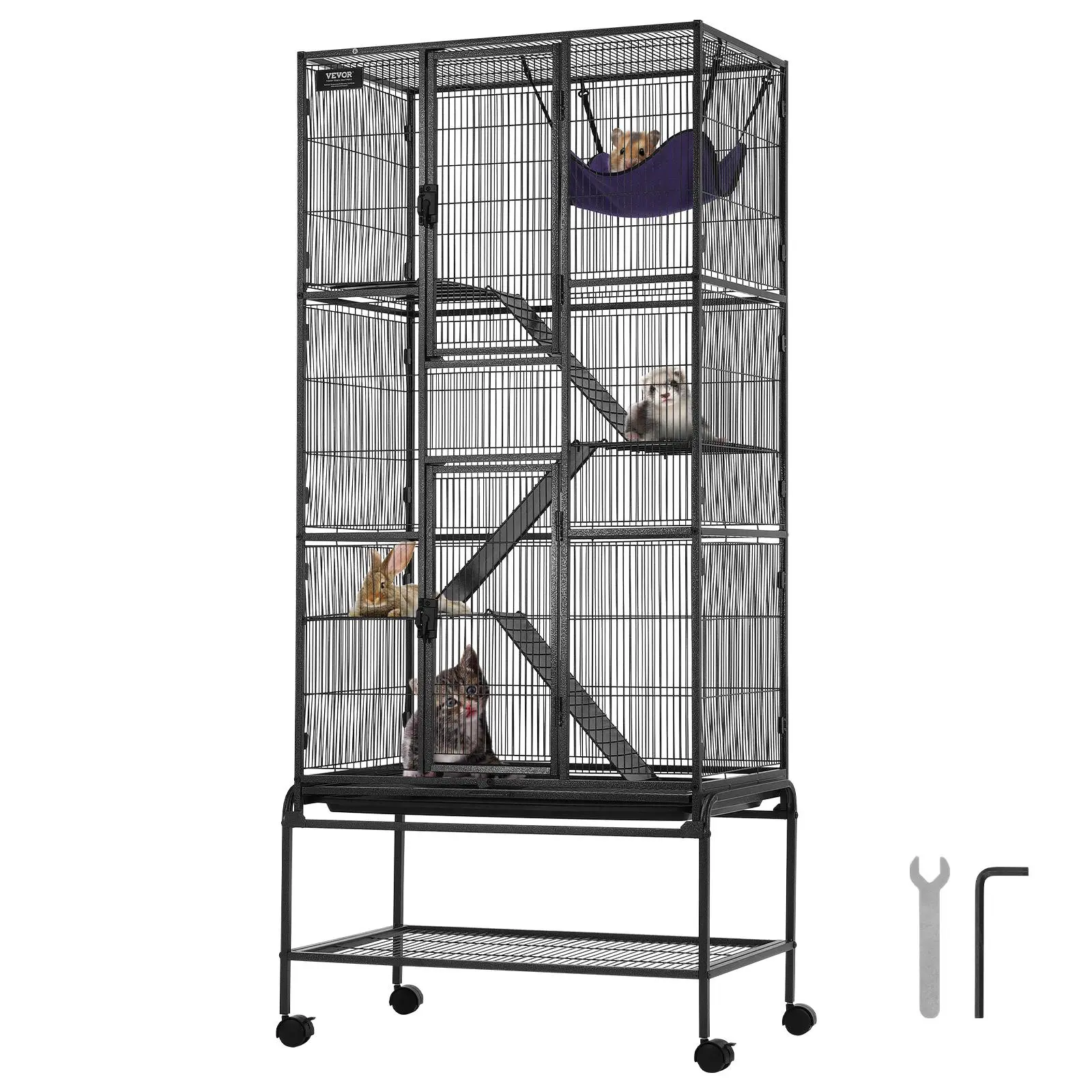VEVOR 69" Rolling Metal Ferret Cage,  Large 4-Tier Critter Nation Cage, Small Animal Cage with Ramps & Tray, Easy to Set up for Pet Rats, Hamster, Guinea Pig, Chinchilla, Squirrel, Hedgehogs, Bunny