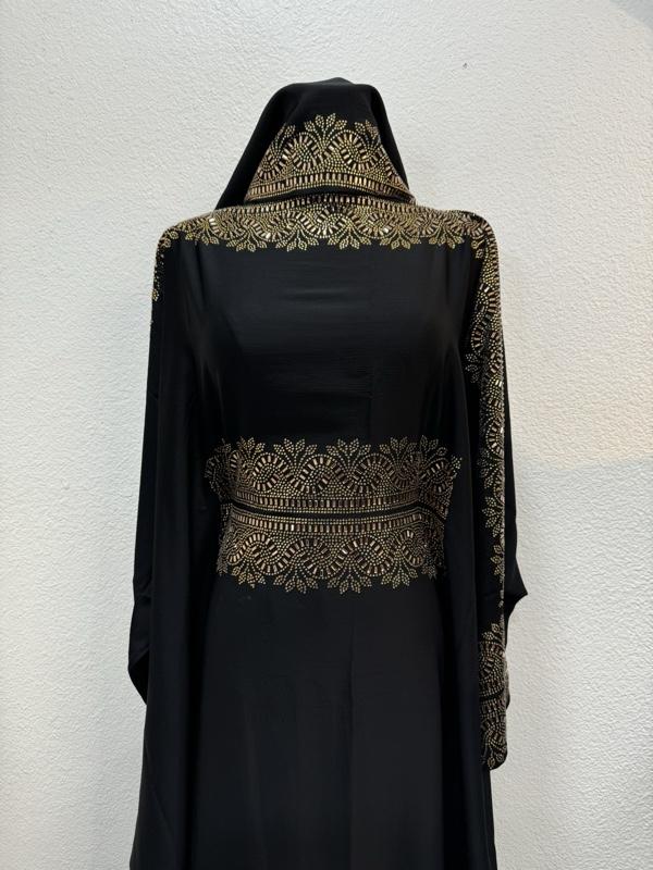 Butterfly Style Dubai Abaya - Maroon Color with Intricate Gold Embroidery Design