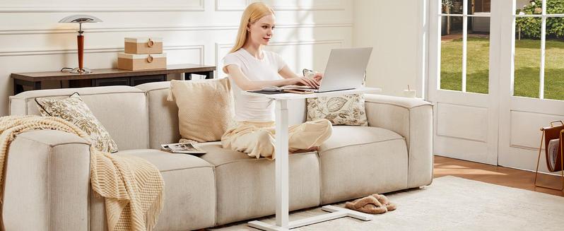 Overbed Bedside Table with Wheels, Adjustable Hospital & Home Use Bed Table, Rolling Laptop Table, Mobile Standing Desk